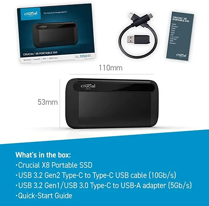 قرص صلب خارجي محمول Crucial X8 - مراجعة Ssd 1Tb وسعره